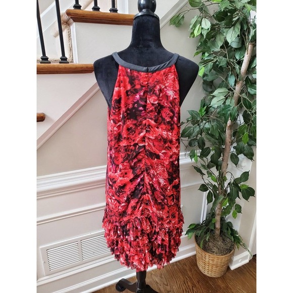 Gambatista Valli Red Floral Polyester Round Neck Sleeveless Knee Length Dress L - Picture 7 of 11